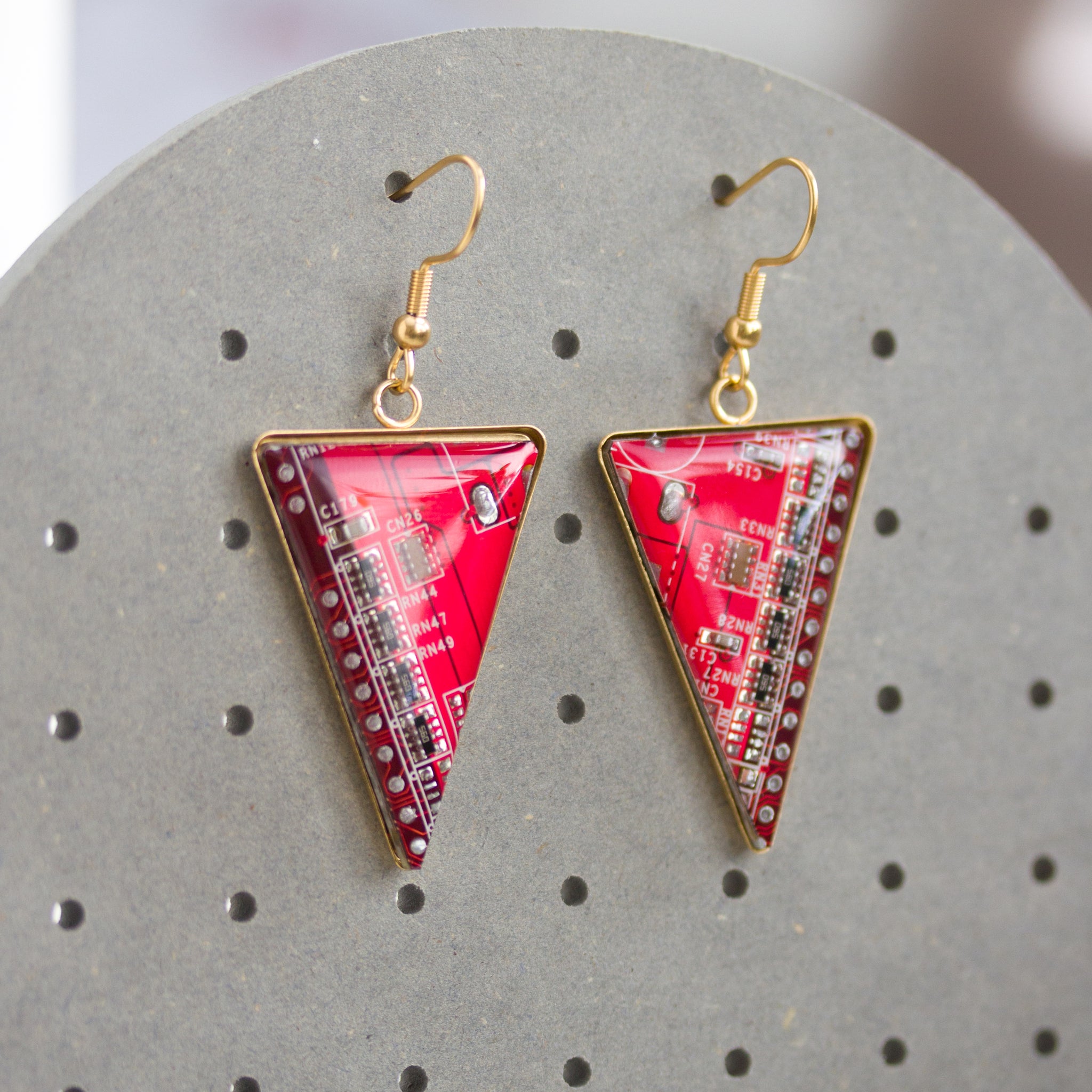 Triangle circuit board earrings (golden)